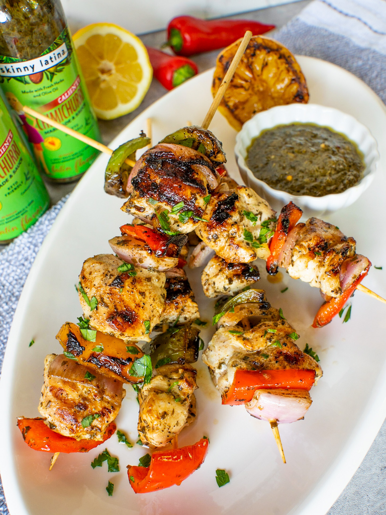 Skinny Latina Caliente Chimichurri Chicken Skewers